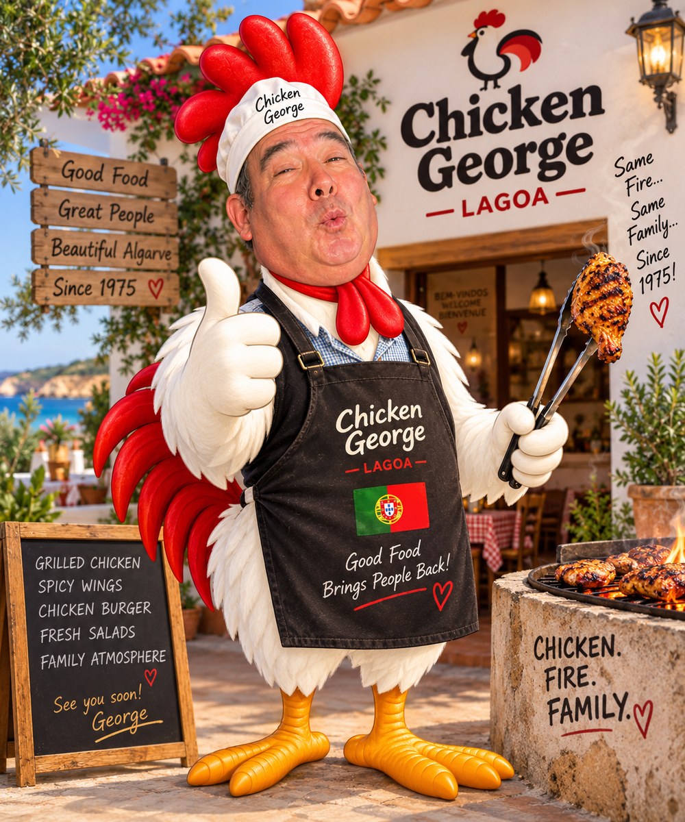Illustrazione-omaggio: George come il gallo chef di Chicken George