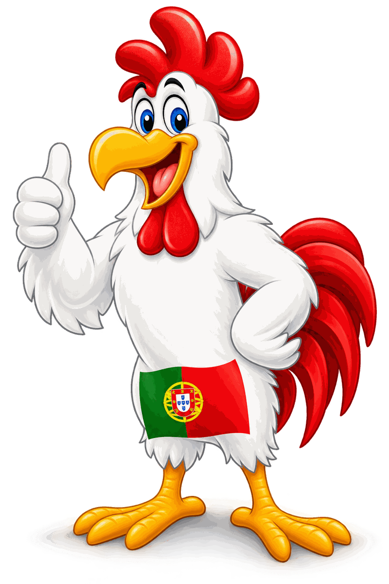 The Chicken George mascot — the rooster with the Portuguese flag